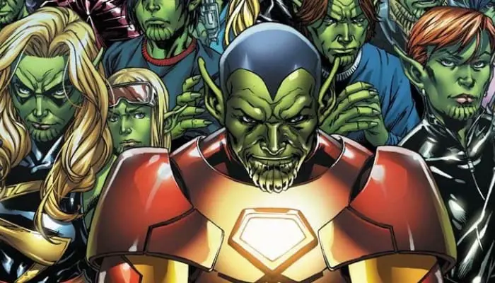 Imagem dos Skrulls como heróis da Marvel