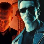 Split: Robert Patrick as T-1000 and Arnold Scwarzenegger as T-800 in Terminator 2